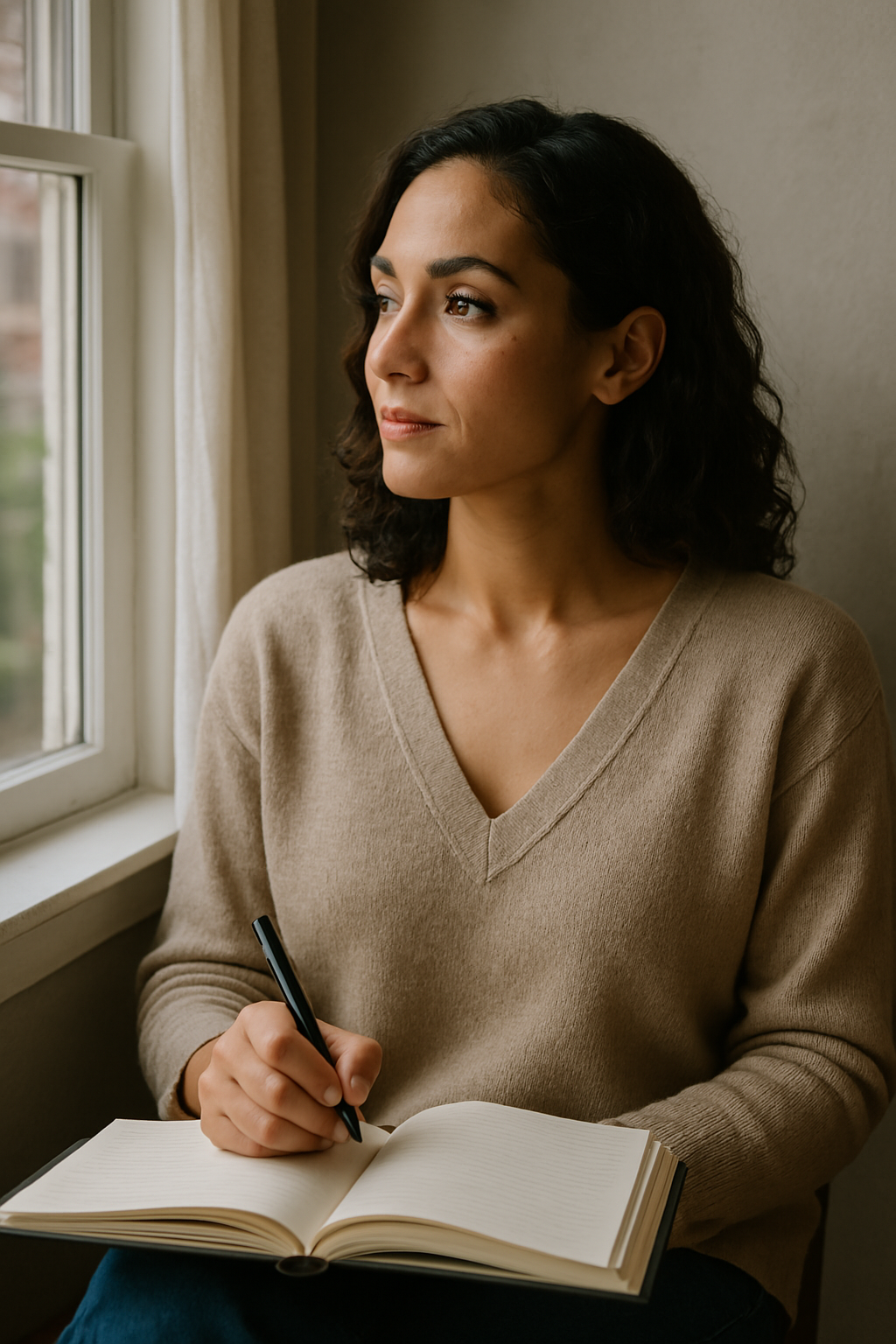 Introverted woman confidently embracing her quiet nature.